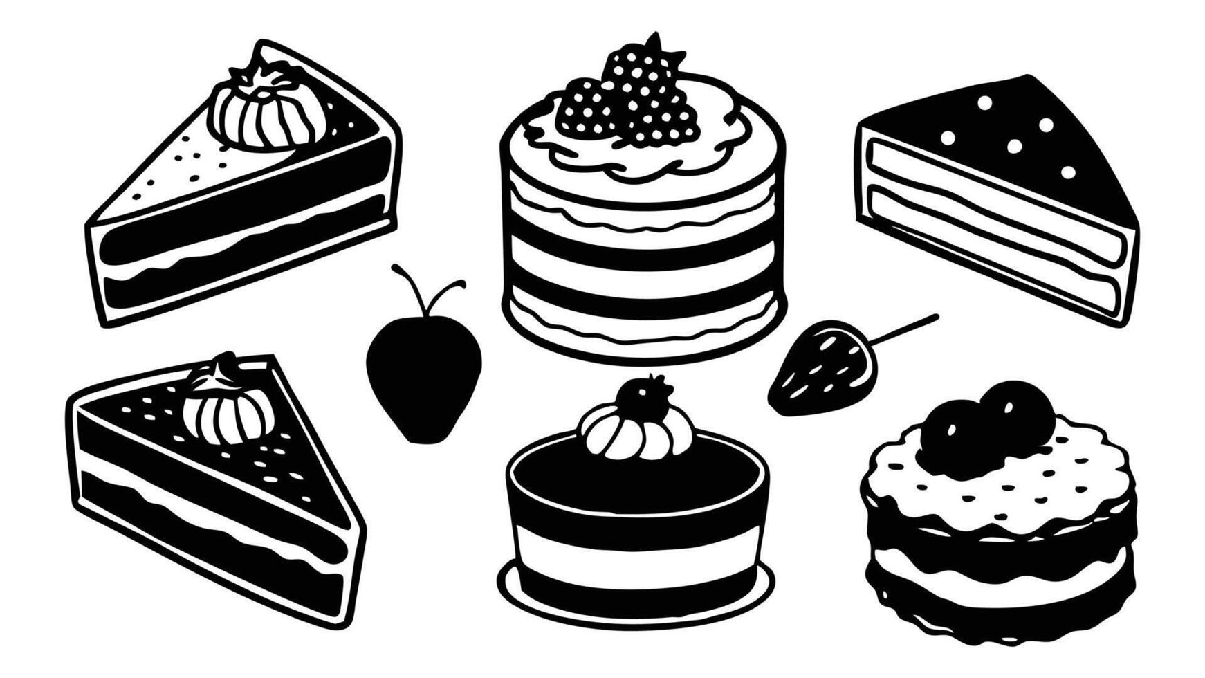 Gourmet dessert collection Chocolate and fruit cake varieties collection. vector
