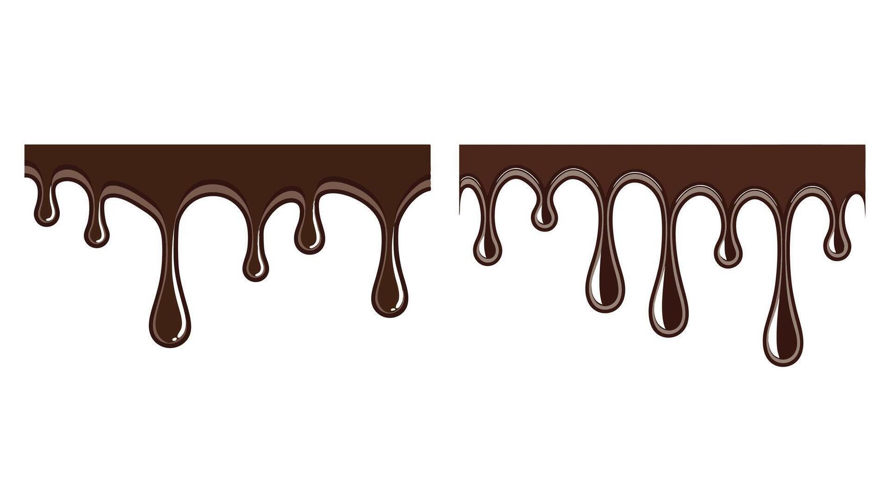 Sweet brown liquid chocolate drips and flows on a white background, a tasty dessert illustration vector