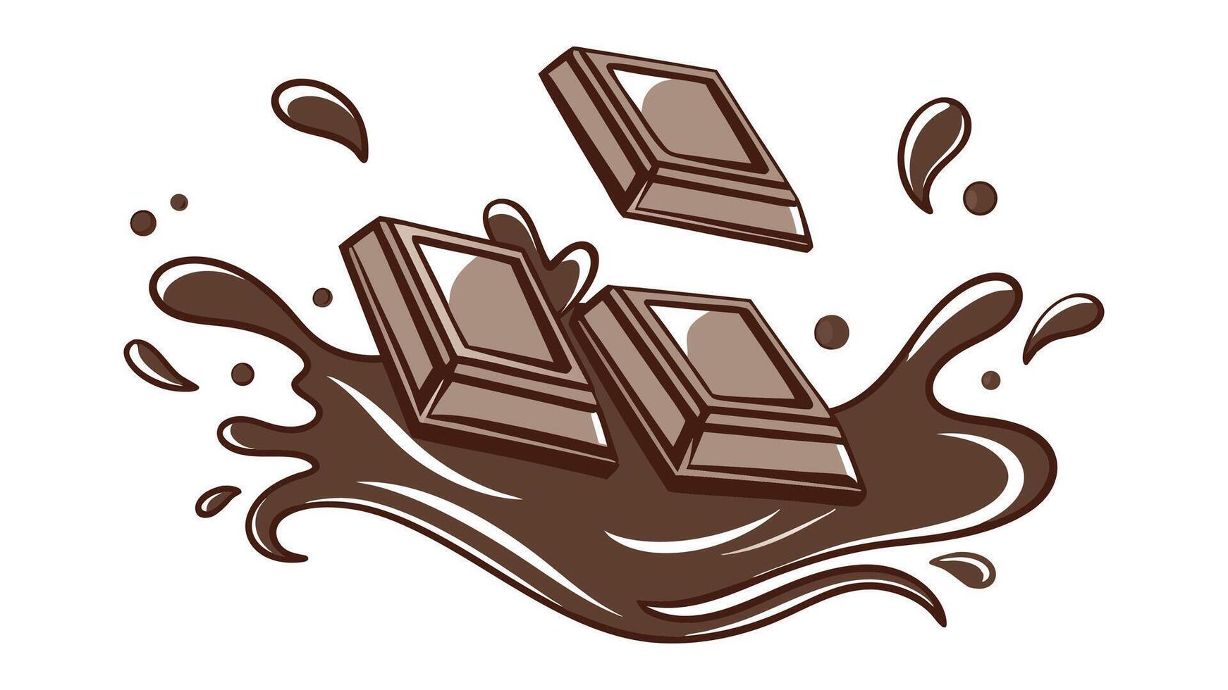 Chocolate splash isolated on white background, milk chocolate bar, milk chocolate splash vector