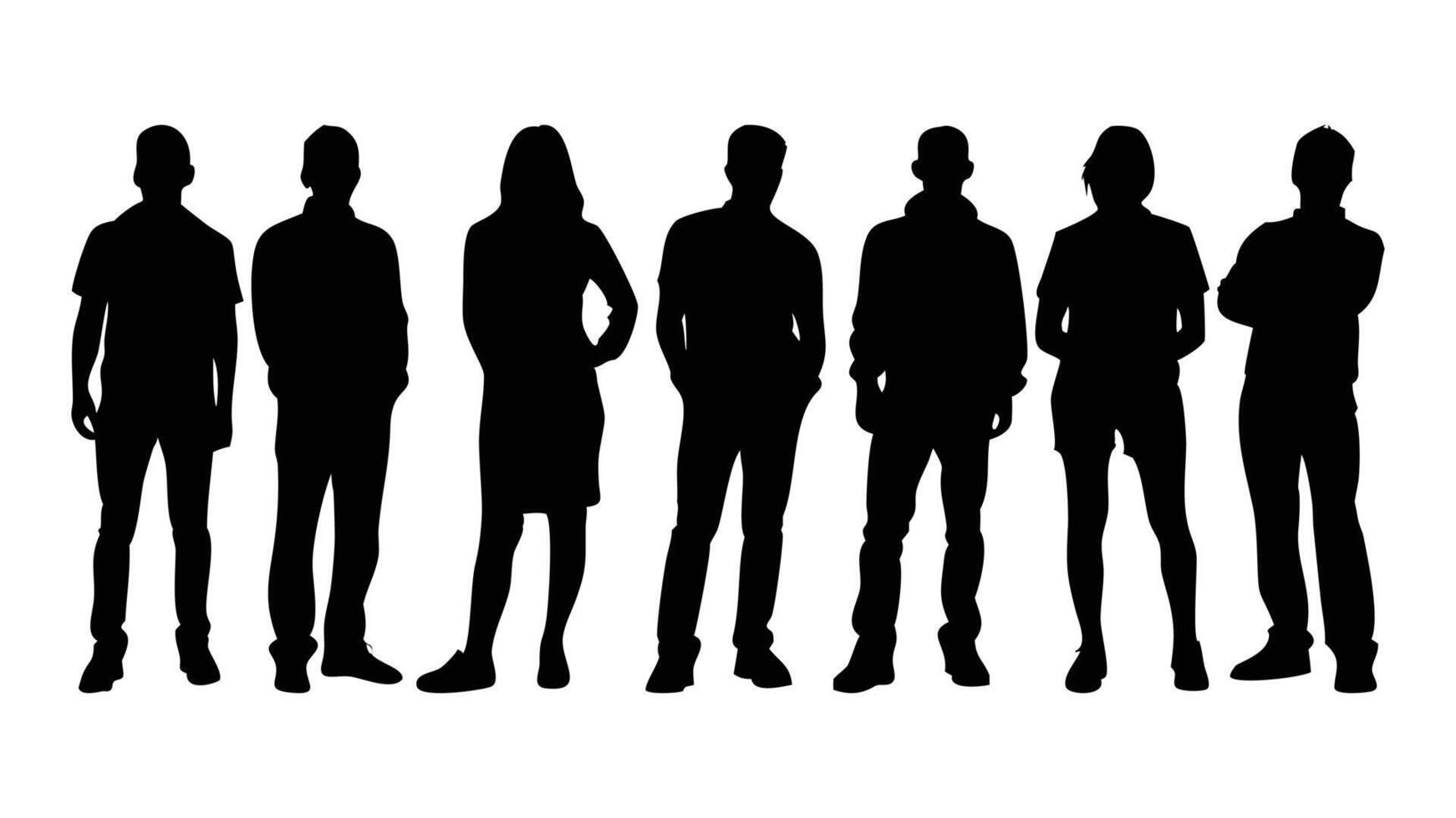 Collection of people standing silhouette. people illustration on a white background, silhouette of man and woman vector