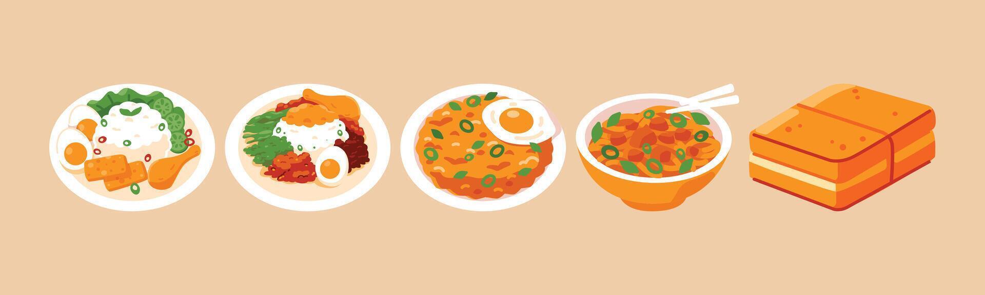 A vibrant and colorful illustration of various delicious dishes, perfect for culinary-themed projects and designs. vector