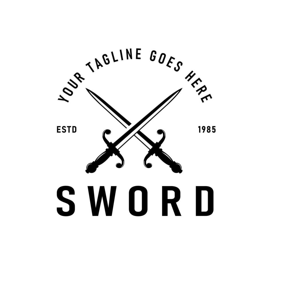 Silhouette of Two Swords with Crossed Swords Vintage Style Logo Design Illustration vector