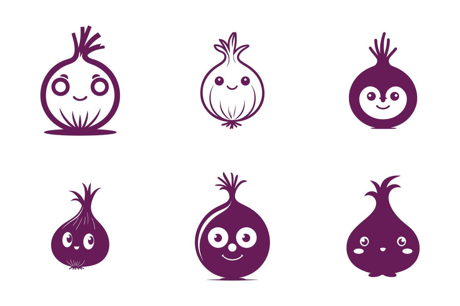 Set of funny onion cartoon characters isolated on white background vector