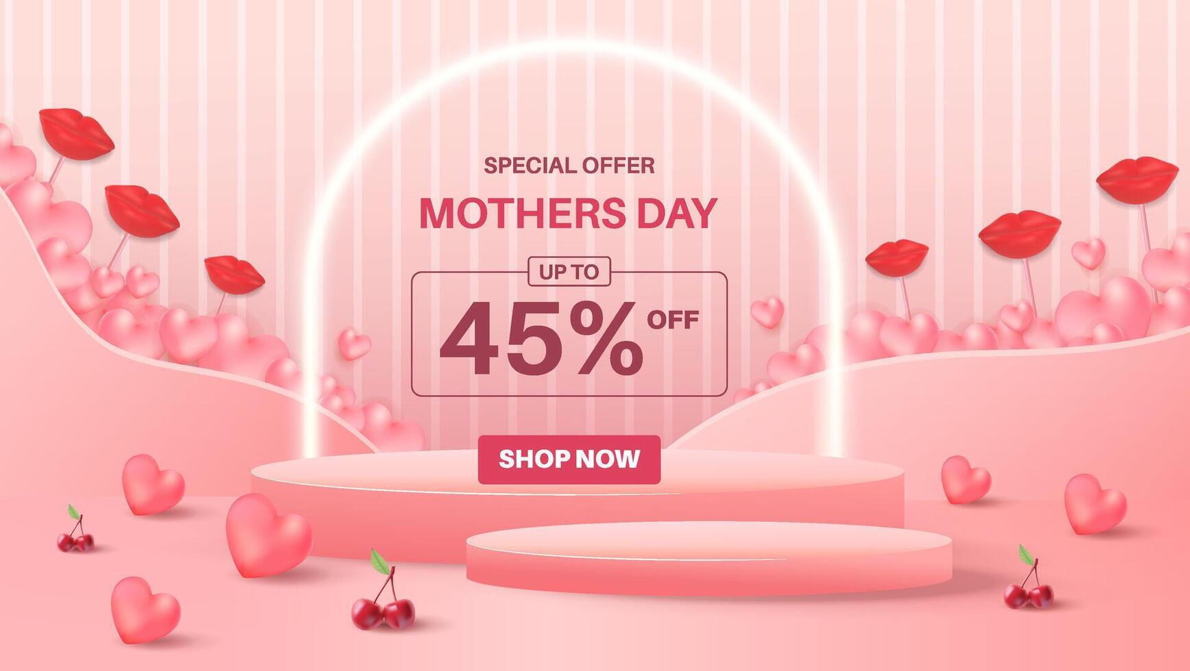 Mothers Day Sale Advertisement With Red Hearts And Discount Offer vector