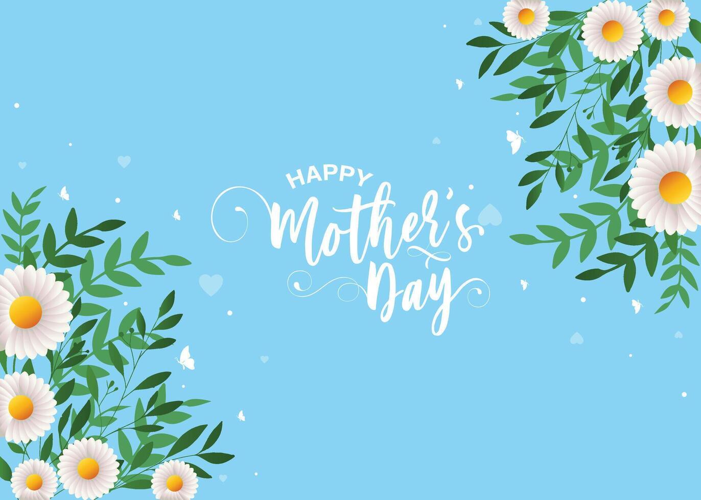 Happy Mothers Day card with flower decorations and elegant calligraphy on a luxury abstract background, featuring delicate white floral art and soft watercolor leaves vector