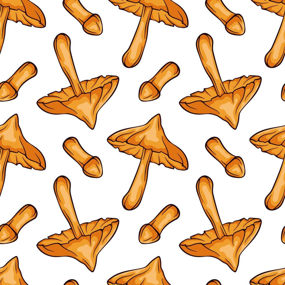 Seamless pattern of mushroom Deadly webcap in cartoon style for textile and decor. Decorative backdrop for wallpaper, wrapping, fabric. illustration on a white background. vector