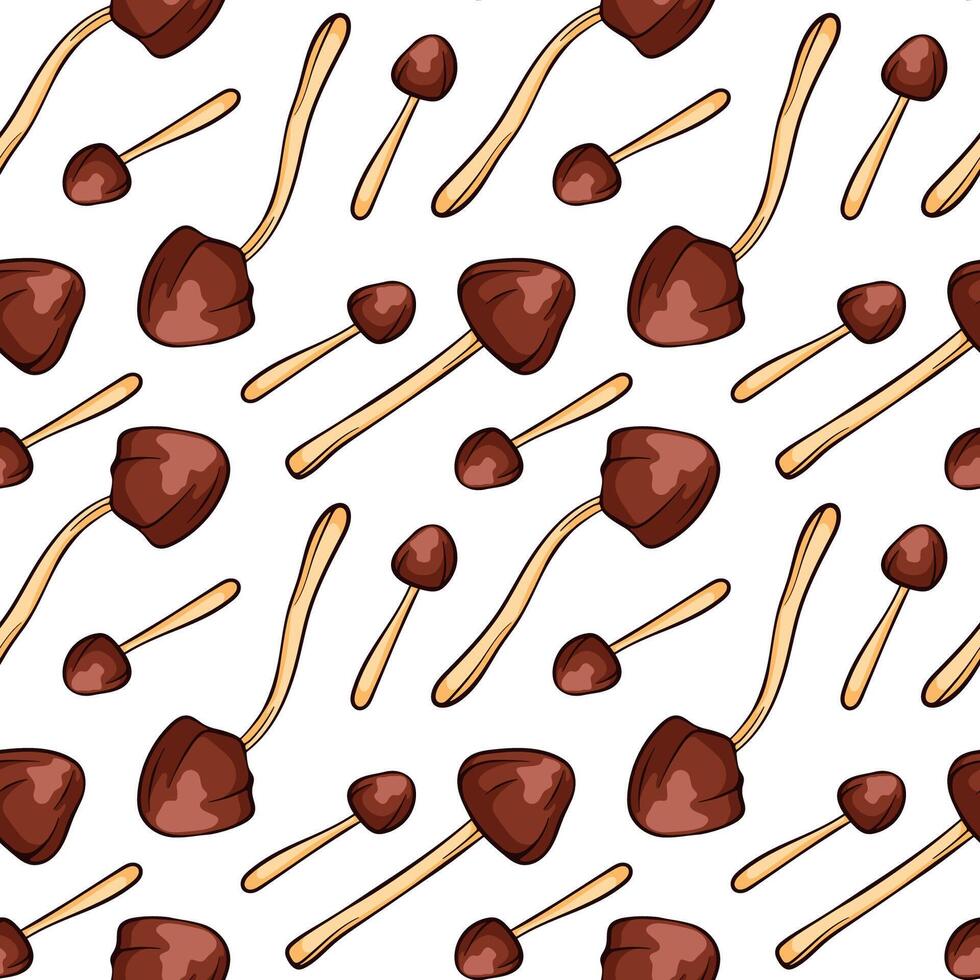 Conocybe Filaris inedible mushroom seamless pattern in line art, cartoon style. Great for label, packaging. illustration on a white background. vector