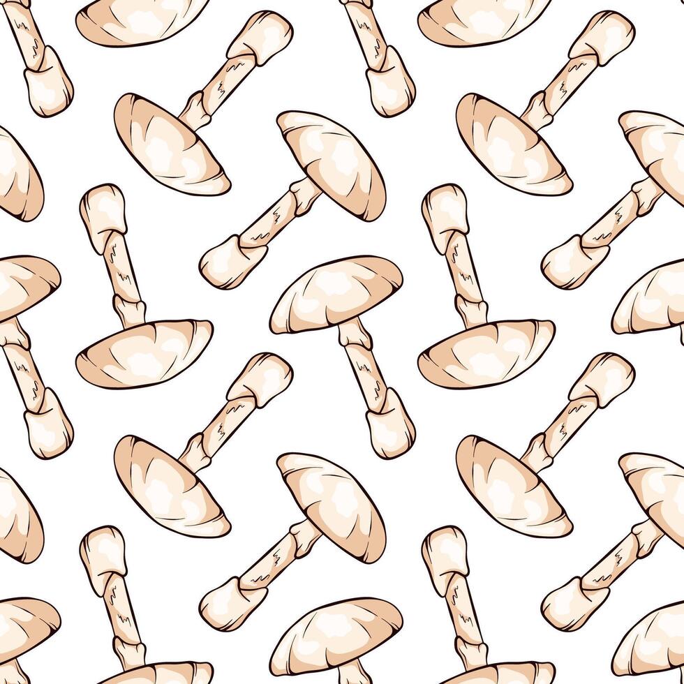The death cap seamless pattern in line art, cartoon style. Inedible mushroom. Mushrooms texture design, packaging, label. illustration isolated on a white background. vector
