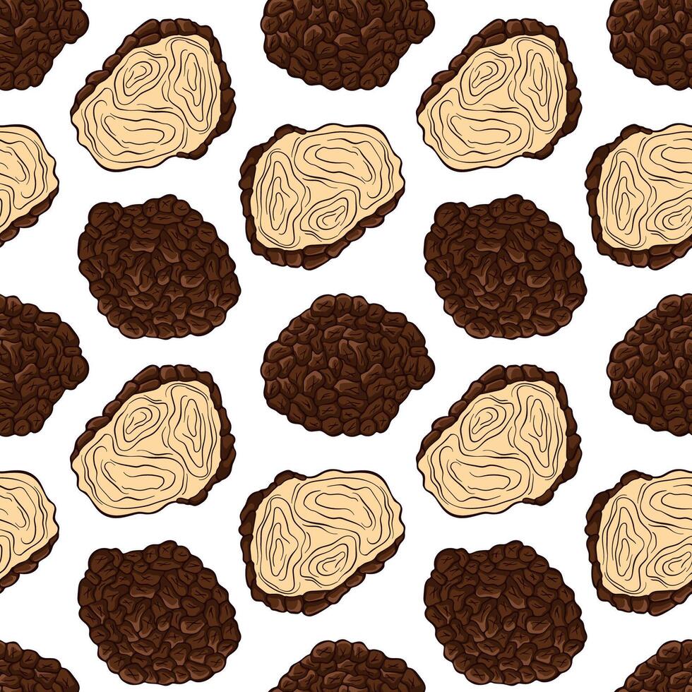 Truffle seamless pattern in cartoon style. Edible mushroom. Mushrooms texture design, packaging, menu, label. illustration on a white background. vector