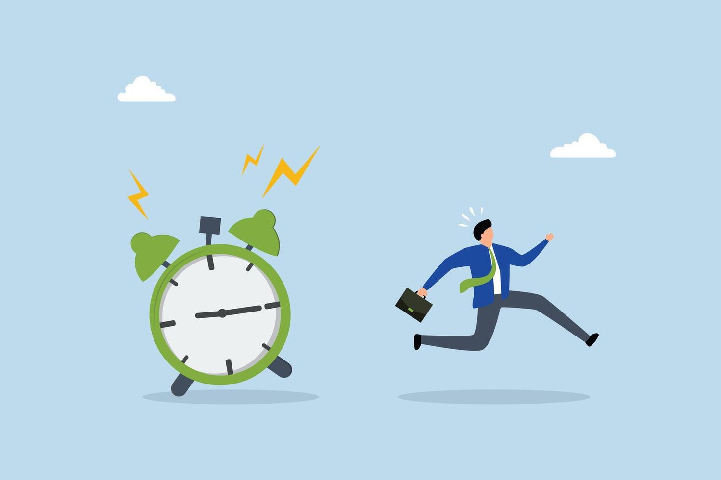 Late, frustrated businessman hurry running to work late. vector