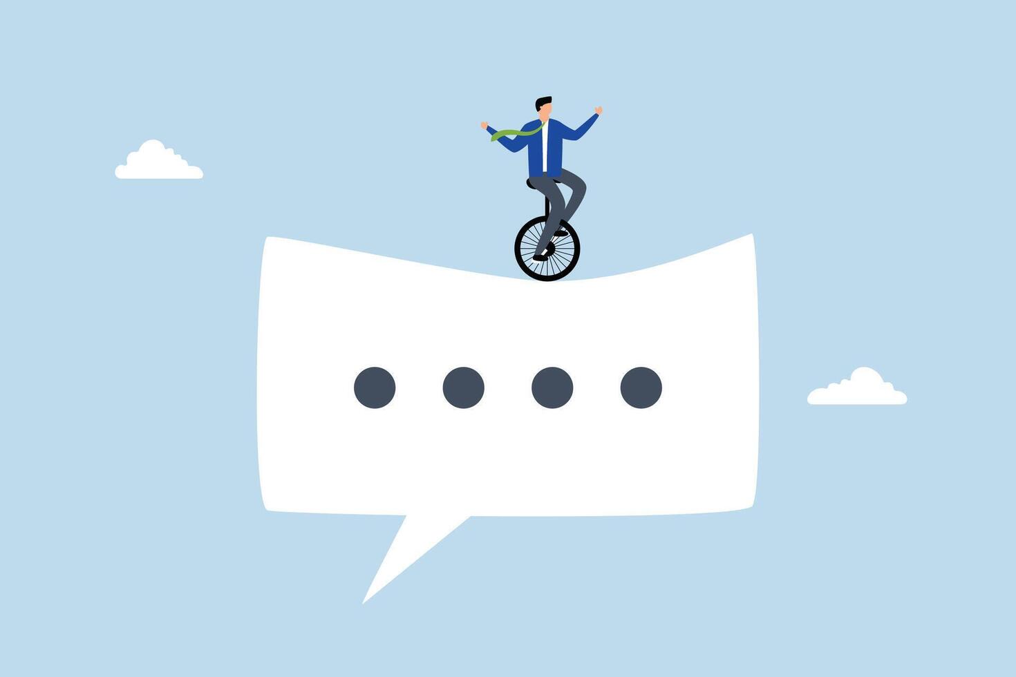 Communicate to success, businessman acrobat on message speech bubble. vector