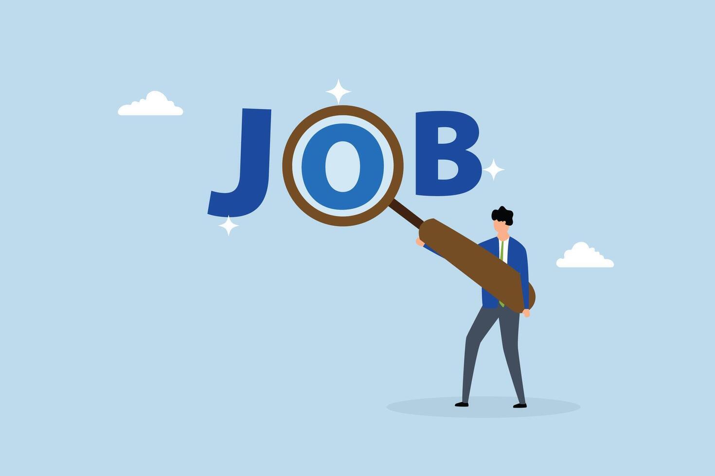 Job search, businessman magnifying glass searching for new job. vector