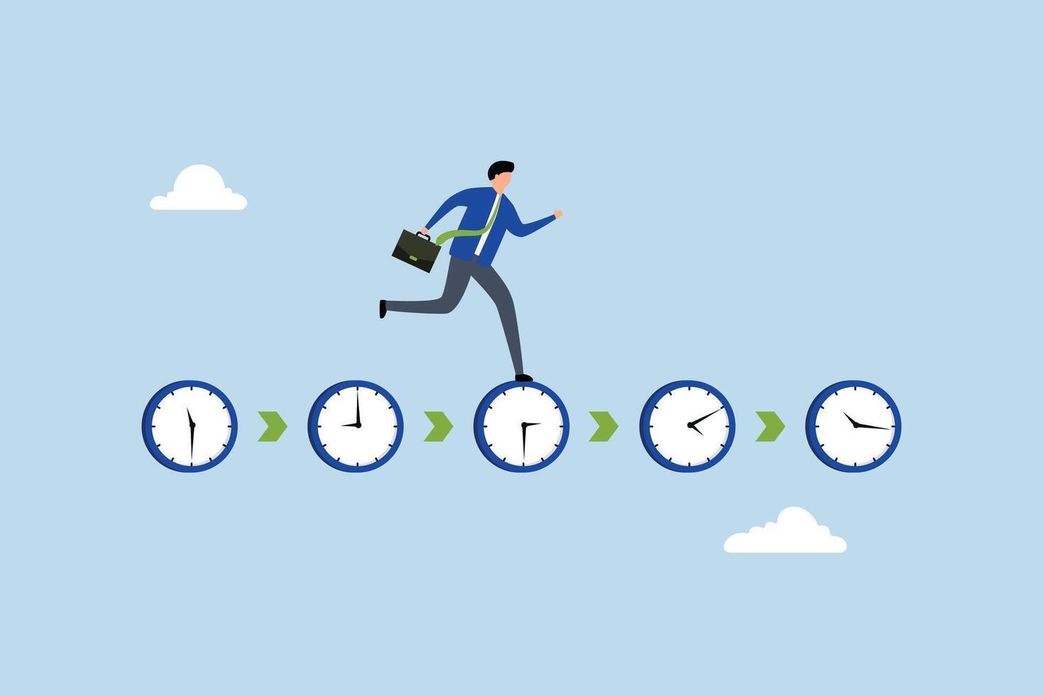 Deadline urgency, businessman hurry running on time counting down deadline. vector