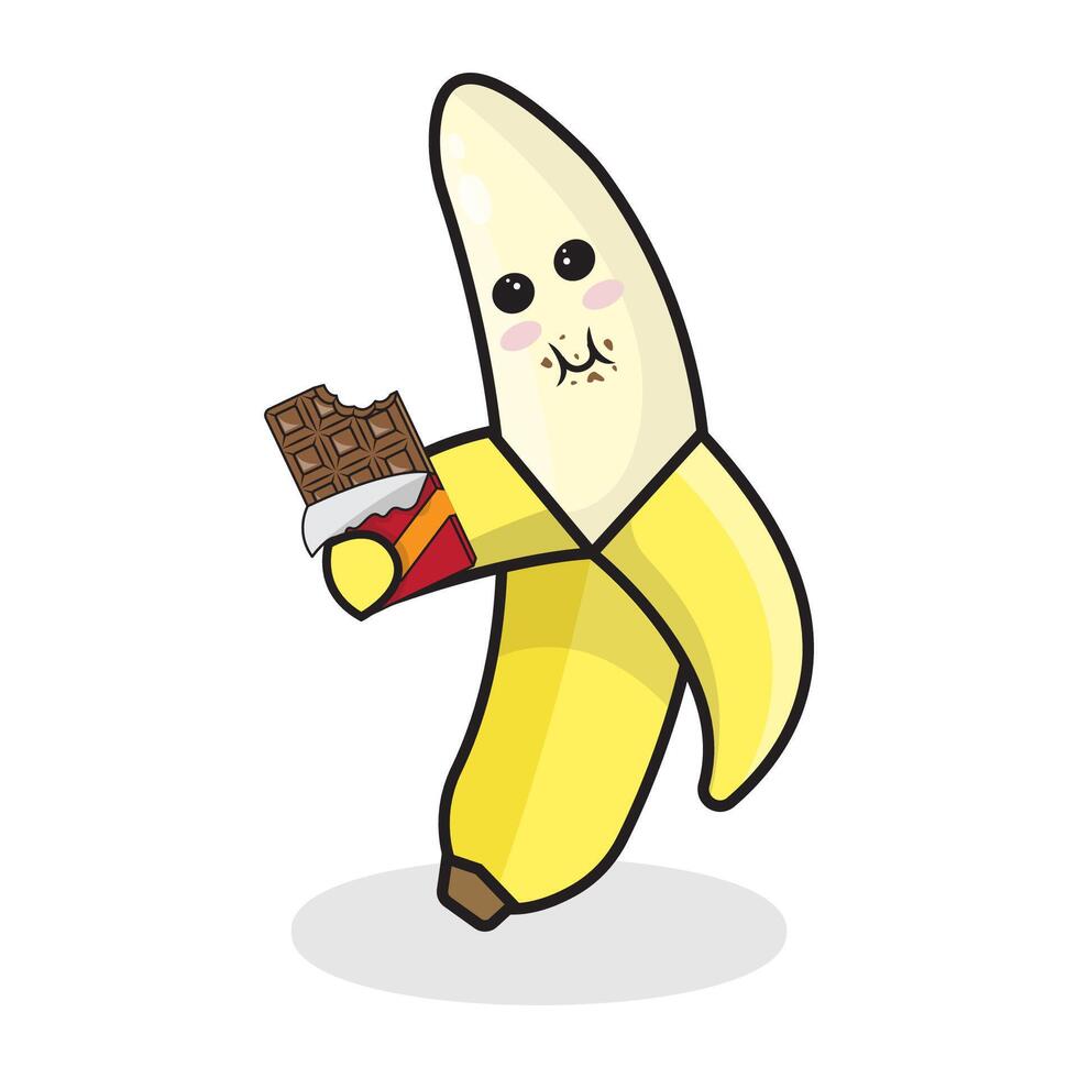 banana character eating chocolate on white background vector