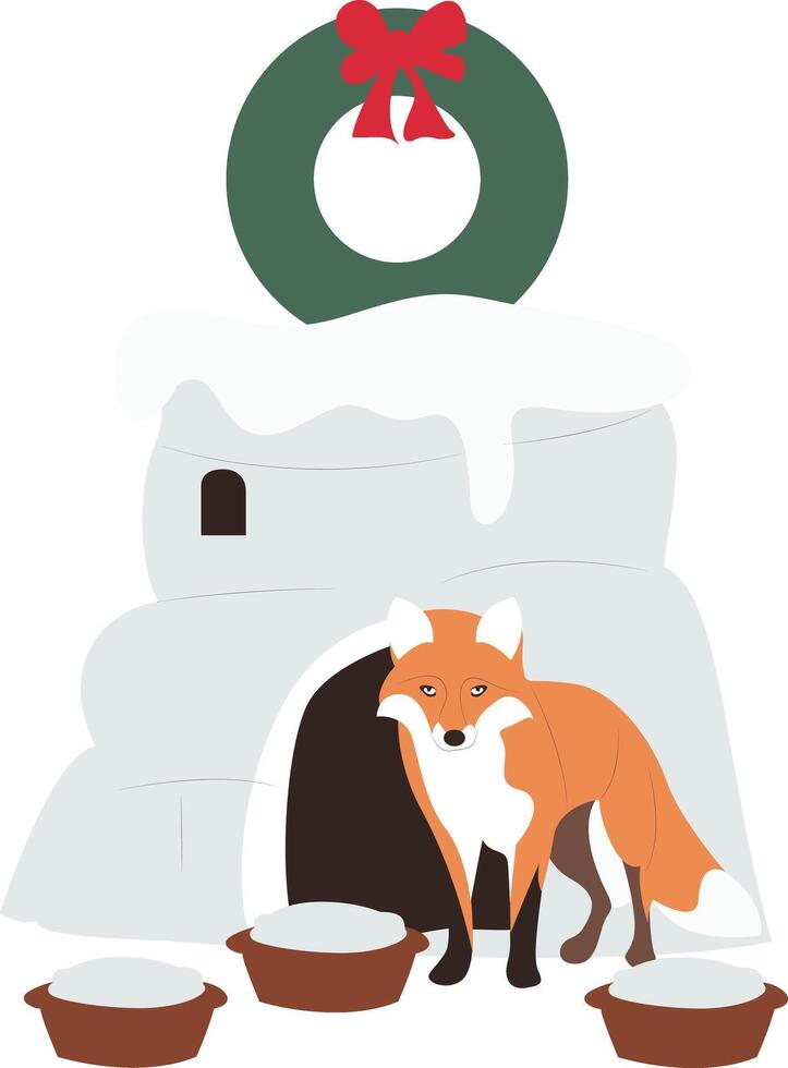 Festive Fox Igloo Winter Holiday Scene vector