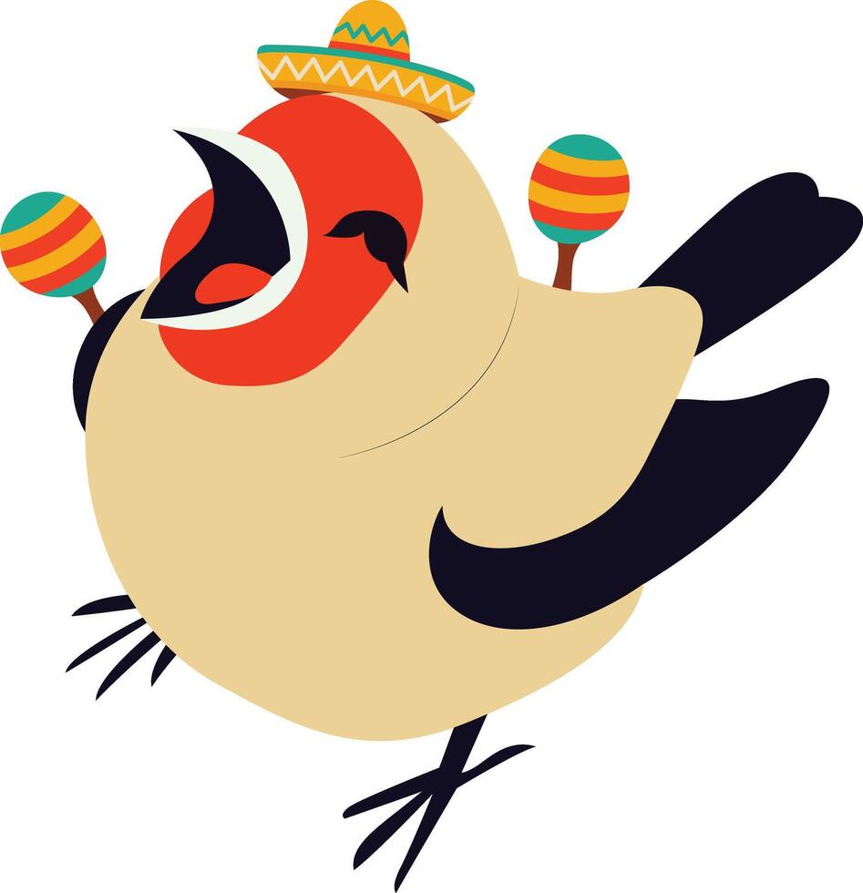 singing bird maracas sombrero fiesta vector