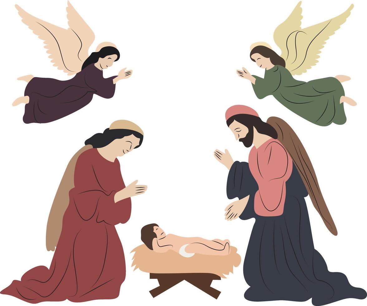 Nativity Scene Angels Mary Joseph Jesus vector
