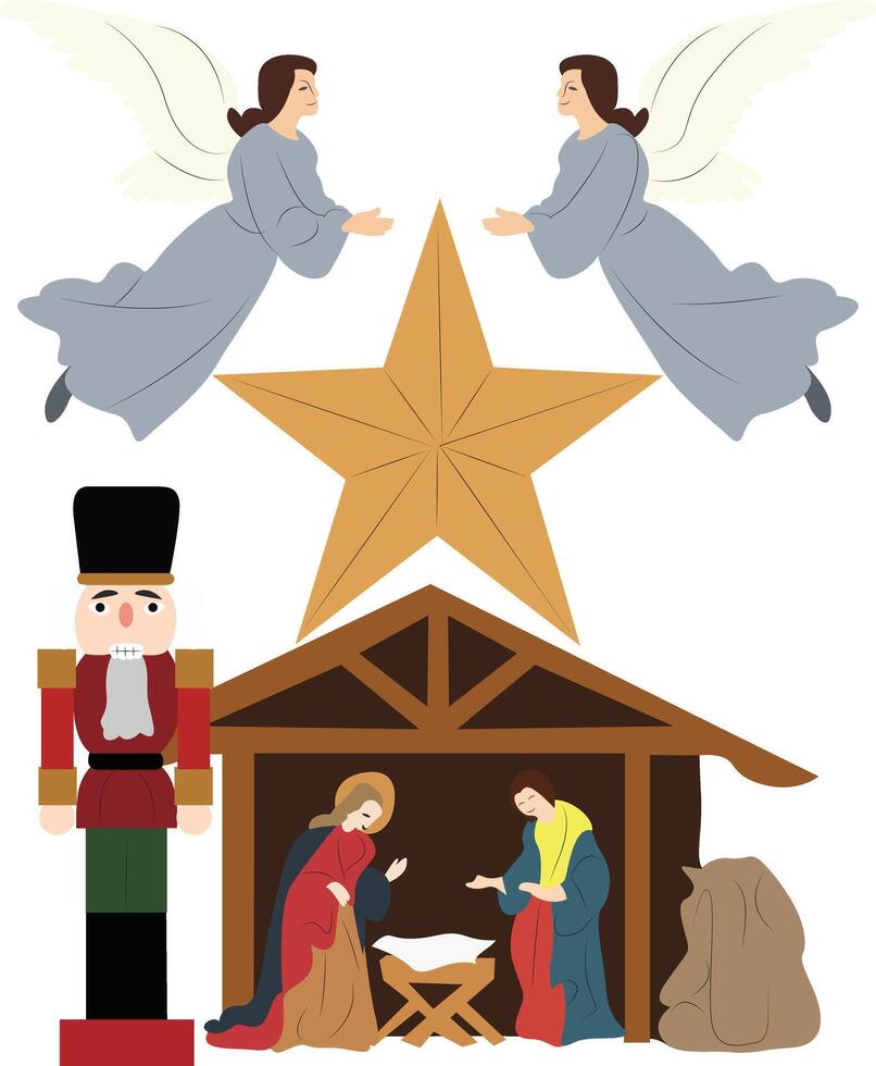 Christmas Nativity Scene Angels Star vector