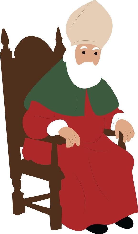 Elderly Cardinal Seated Wooden Chair vector