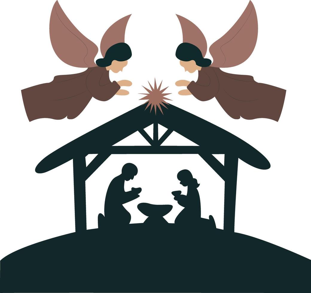 Nativity Scene Angels Star Bethlehem vector