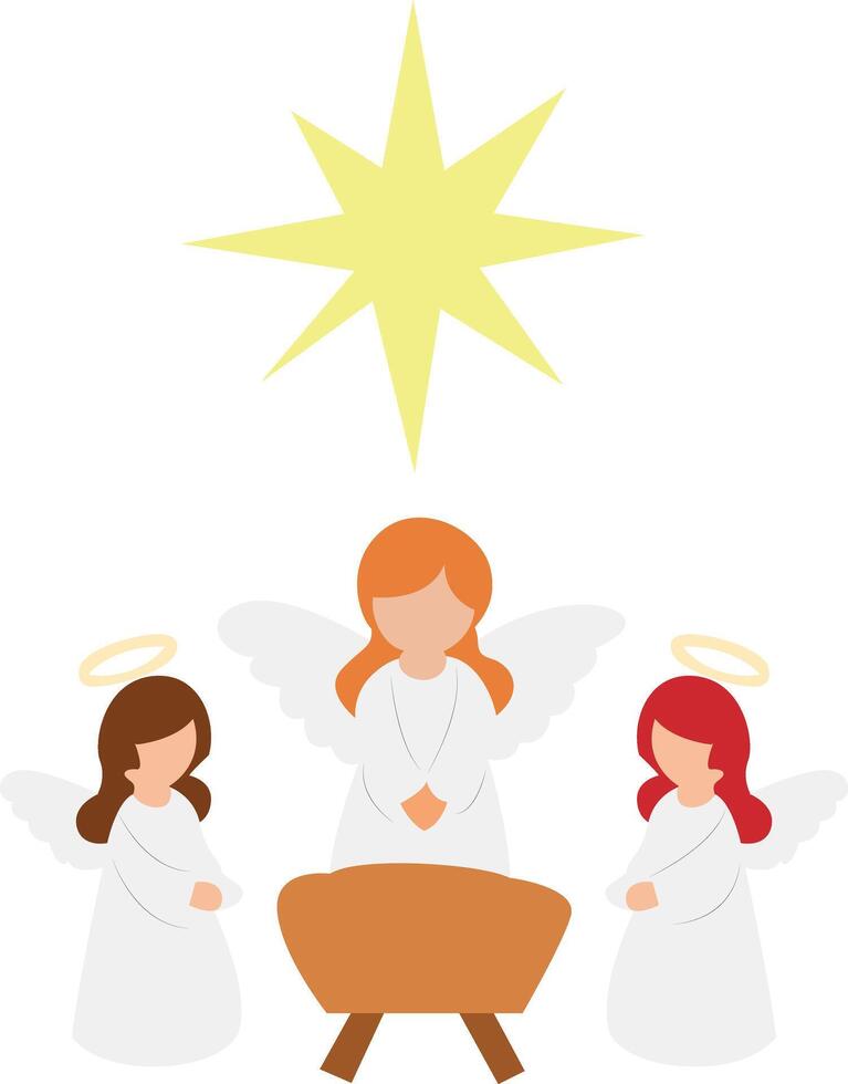 Christmas Angels Manger Star Nativity Scene vector