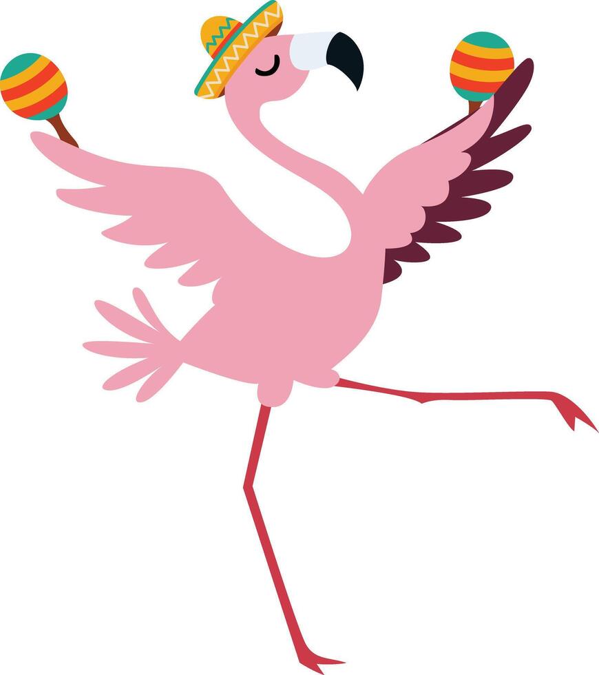 Flamingo fiesta dancing bird maracas vector