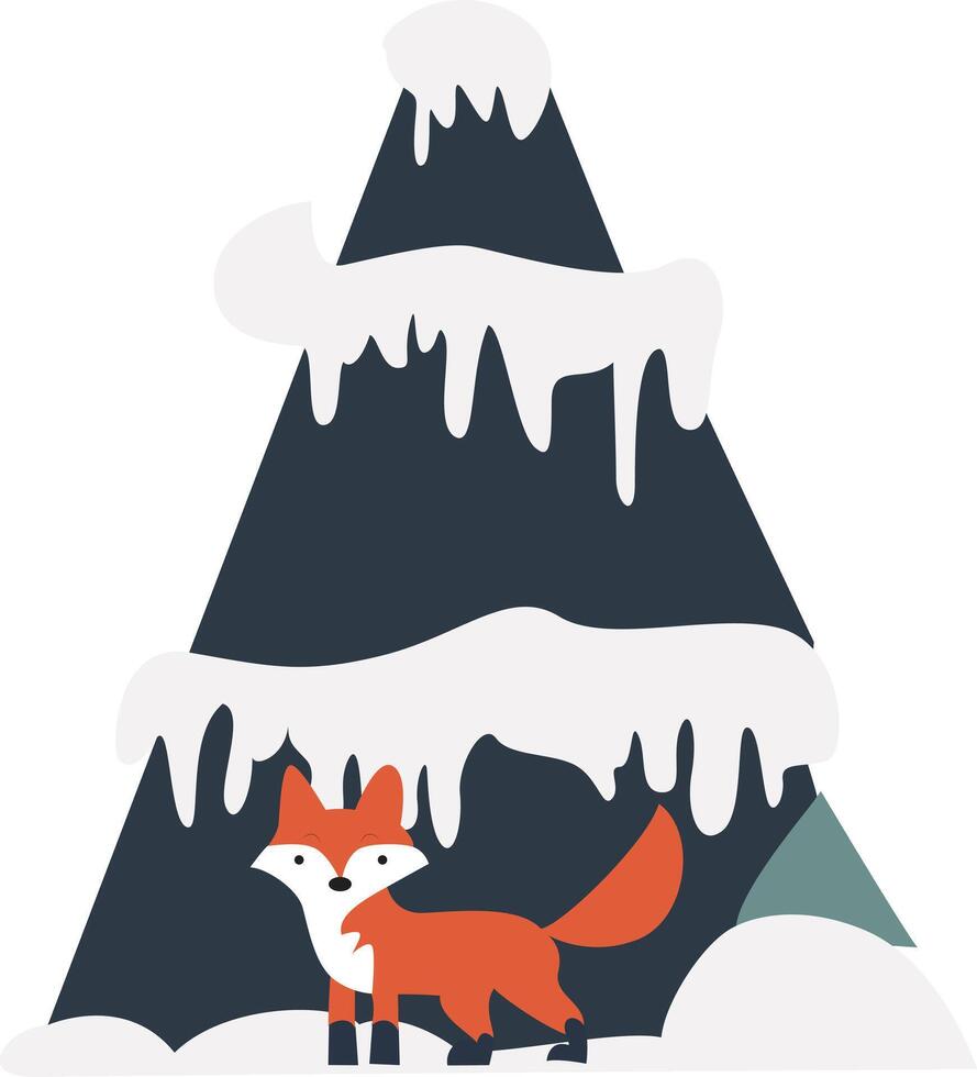 Snowy Mountain Fox Winter Illustration vector