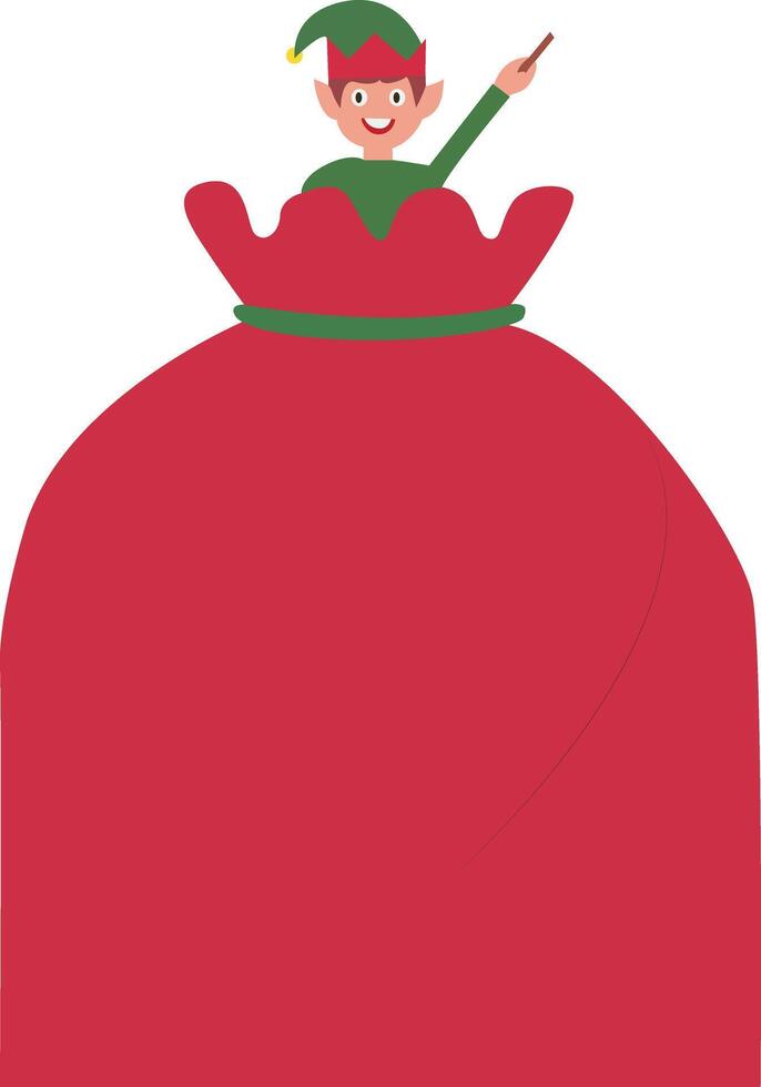 Christmas Elf Inside Gift Sack vector