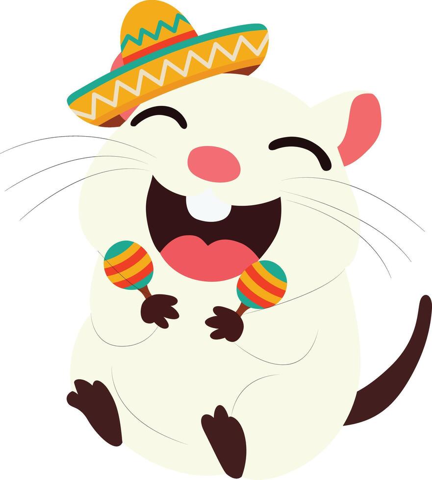 Happy mouse maracas sombrero fiesta vector