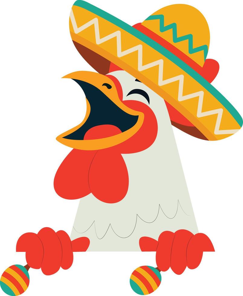Happy rooster sombrero maracas fiesta vector