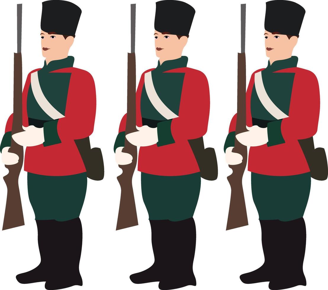 Three Redcoat Soldiers Standing Guard vector