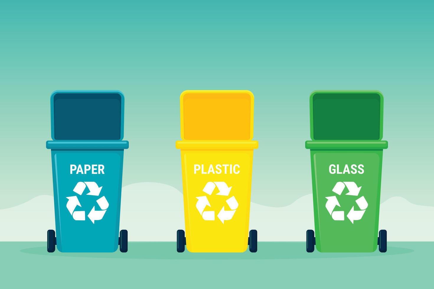 Flat illustration of a recycling bins set for waste sorting. vector