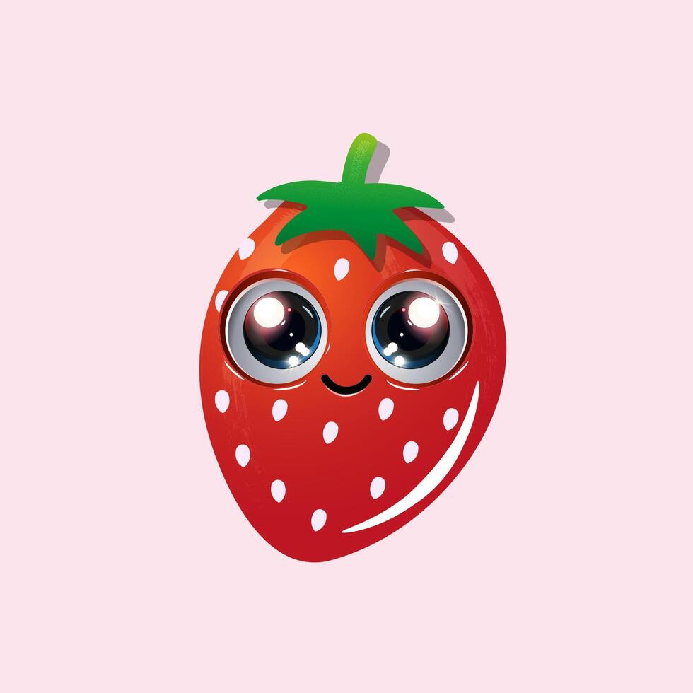 A cartoon strawberry with a glossy red appearance vector