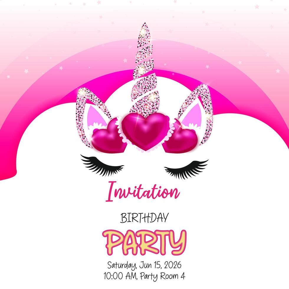 Fantasy-themed invitation with unicorn elements vector