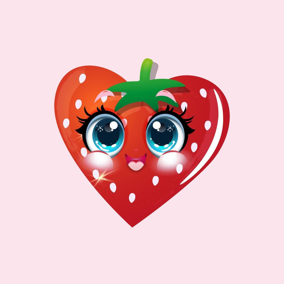 Cartoon illustration of a heart-shaped strawberry with a smile vector