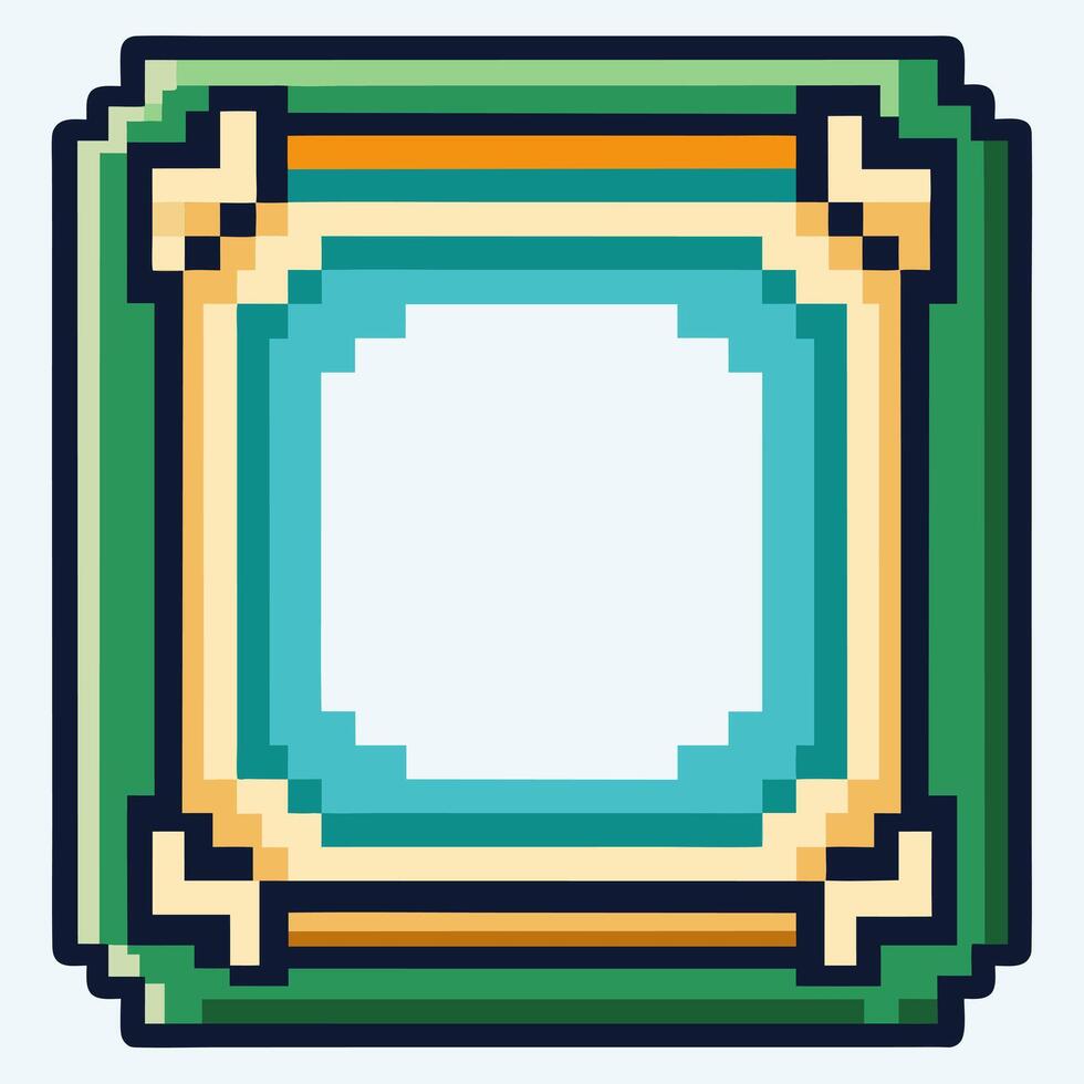 Retro Pixel Art Frame with Geometric Design and Green Blue Color Palette vector