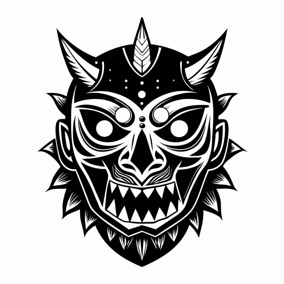 Intricate Black Devil Mask with Horns Bold Illustration Design vector