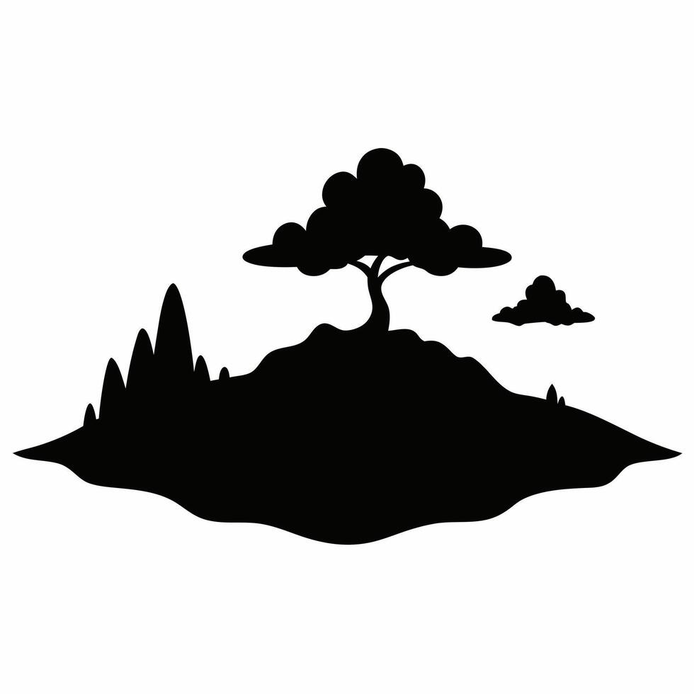 Silhouette of Island with Tree and Clouds Isolated on White Background vector