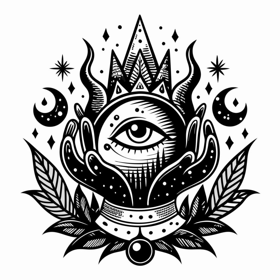 A black and white drawing of a crystal ball with a crown on top vector