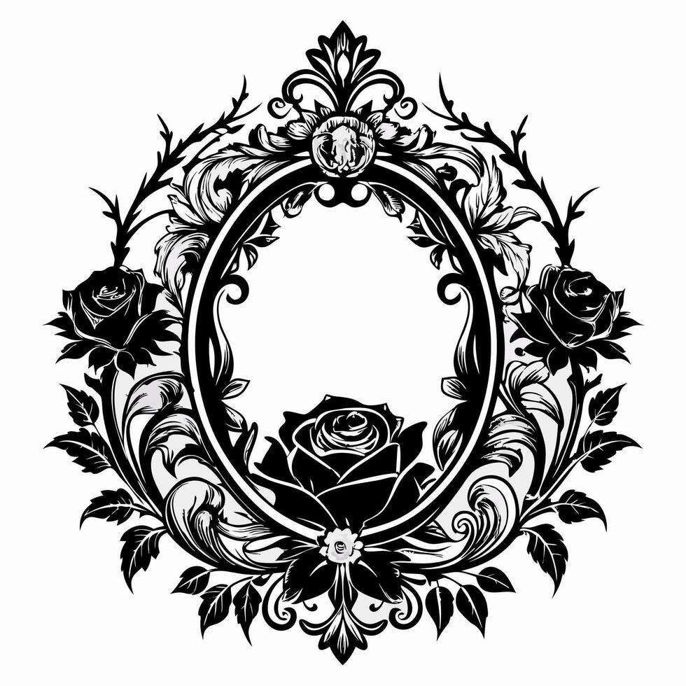Elegant Floral Frame with Ornate Roses and Vintage Baroque Design vector