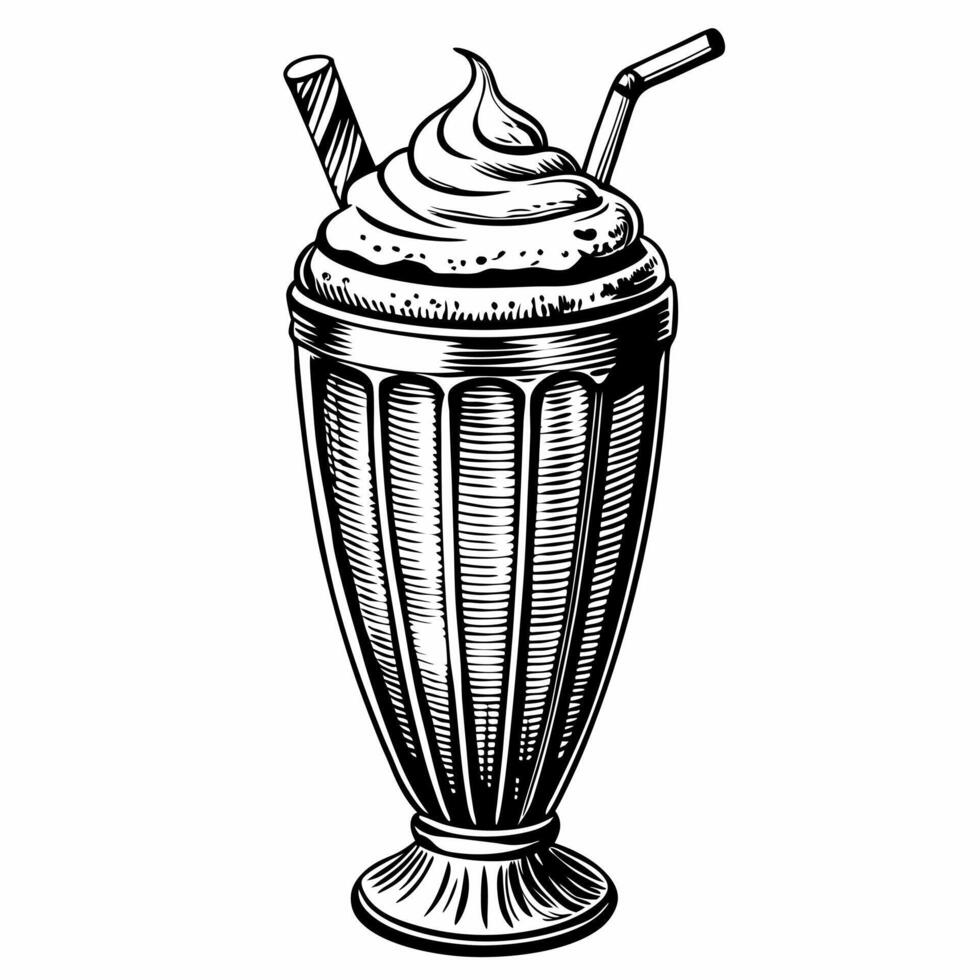 Vintage Milkshake Illustration with Whipped Cream and Straws vector