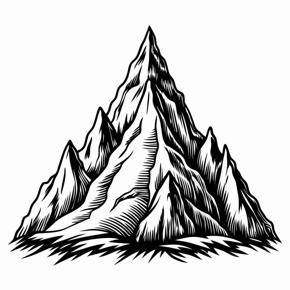 Hand Drawn Mountain Peak Illustration in Vintage Woodcut Style vector