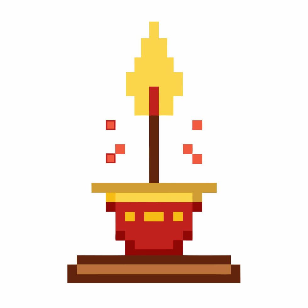 Pixel Art Candle Flame Icon Bright, Stylized, 8 Bit Illustration of a Burning Candle vector