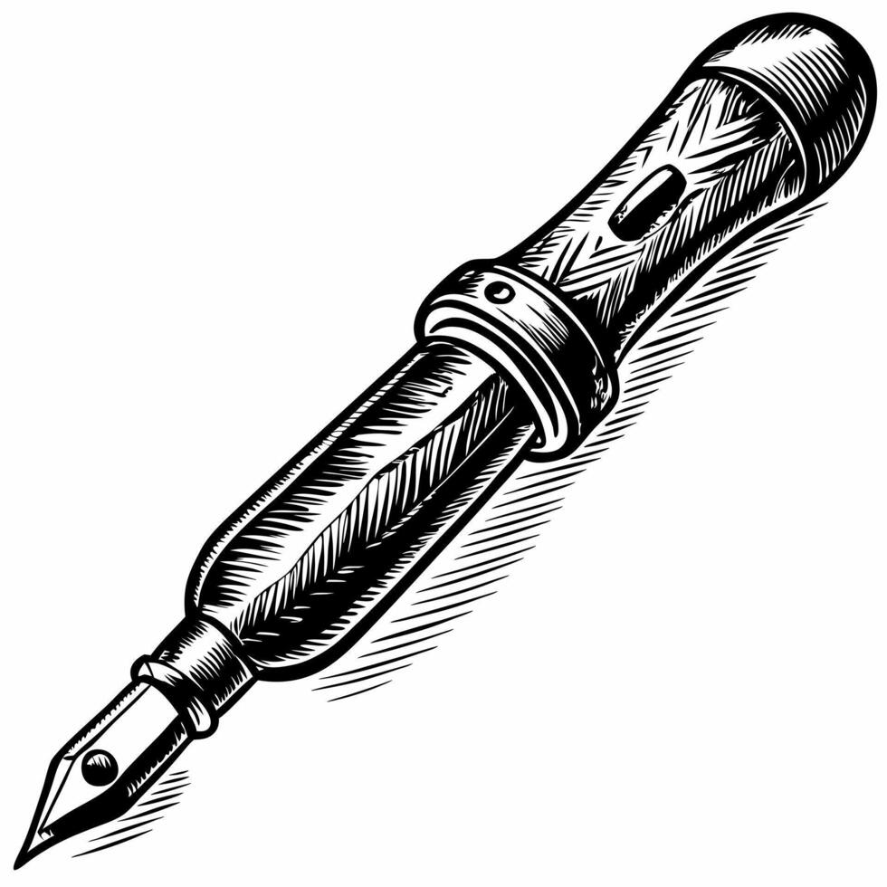 Vintage Fountain Pen Sketch with Intricate Details in Monochrome Ink Style vector