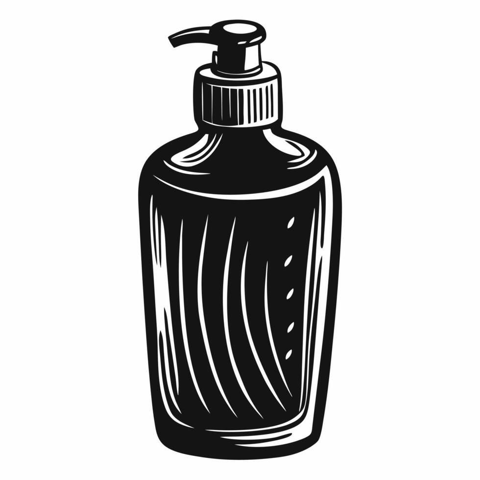 Hand Soap Dispenser Illustration in Black and White Ink Style vector