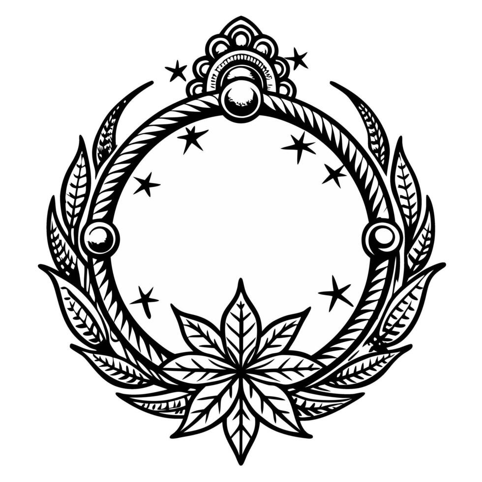 Intricate Circular Floral Frame with Stars and Leafy Ornaments vector