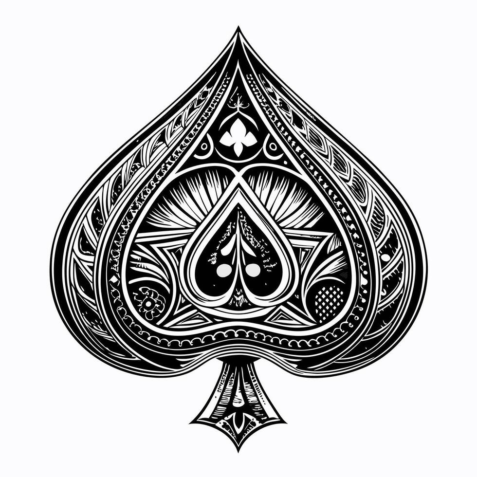 Ornate Black and White Spade Design Featuring Floral and Geometric Patterns vector