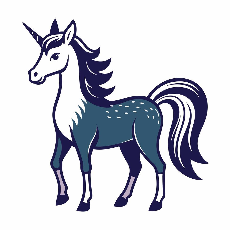 Illustration of Cute and Majestic Unicorn with Blue Mane and Tail vector