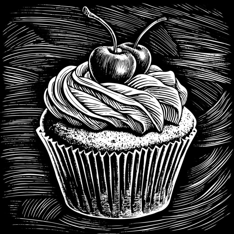 A cupcake with cherries on top vector