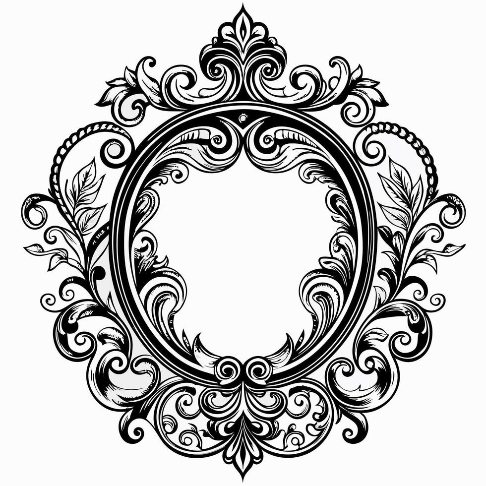 Ornate circular frame with intricate floral and leaf designs vector